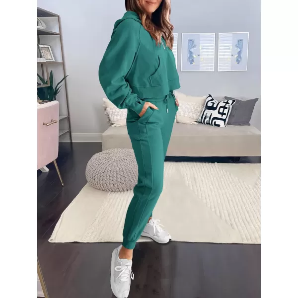 imageANRABESS Womens Two Piece Outfits Long Sleeve 2023 Fall Half Zip Sweatshirt with Jogger Pants Lounge Sets with PocketsDeep Green