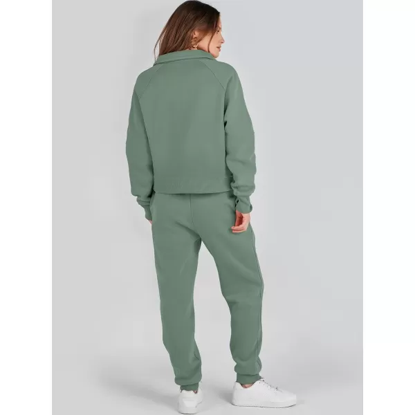 imageANRABESS Womens Two Piece Outfits Long Sleeve 2023 Fall Half Zip Sweatshirt with Jogger Pants Lounge Sets with PocketsGreen