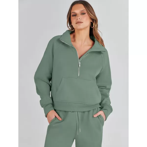 imageANRABESS Womens Two Piece Outfits Long Sleeve 2023 Fall Half Zip Sweatshirt with Jogger Pants Lounge Sets with PocketsGreen