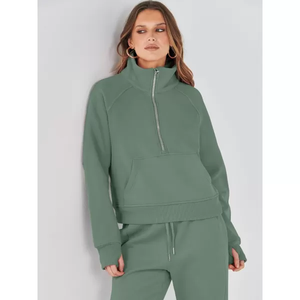 imageANRABESS Womens Two Piece Outfits Long Sleeve 2023 Fall Half Zip Sweatshirt with Jogger Pants Lounge Sets with PocketsGreen