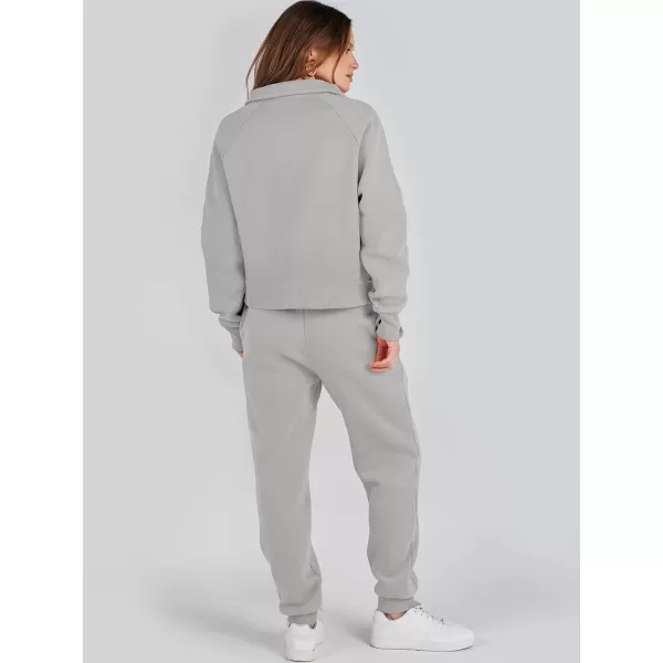 imageANRABESS Womens Two Piece Outfits Long Sleeve 2023 Fall Half Zip Sweatshirt with Jogger Pants Lounge Sets with PocketsGrey