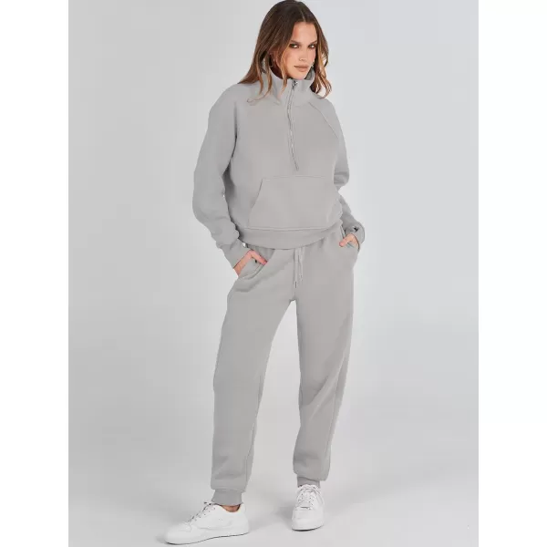 imageANRABESS Womens Two Piece Outfits Long Sleeve 2023 Fall Half Zip Sweatshirt with Jogger Pants Lounge Sets with PocketsGrey
