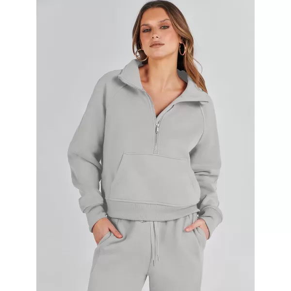 imageANRABESS Womens Two Piece Outfits Long Sleeve 2023 Fall Half Zip Sweatshirt with Jogger Pants Lounge Sets with PocketsGrey