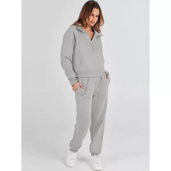 imageANRABESS Womens Two Piece Outfits Long Sleeve 2023 Fall Half Zip Sweatshirt with Jogger Pants Lounge Sets with PocketsGrey
