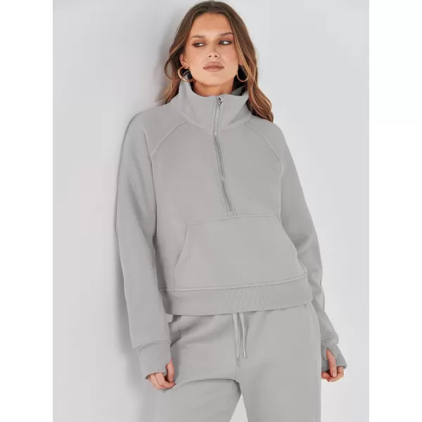 imageANRABESS Womens Two Piece Outfits Long Sleeve 2023 Fall Half Zip Sweatshirt with Jogger Pants Lounge Sets with PocketsGrey