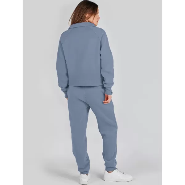 imageANRABESS Womens Two Piece Outfits Long Sleeve 2023 Fall Half Zip Sweatshirt with Jogger Pants Lounge Sets with PocketsGrey Blue