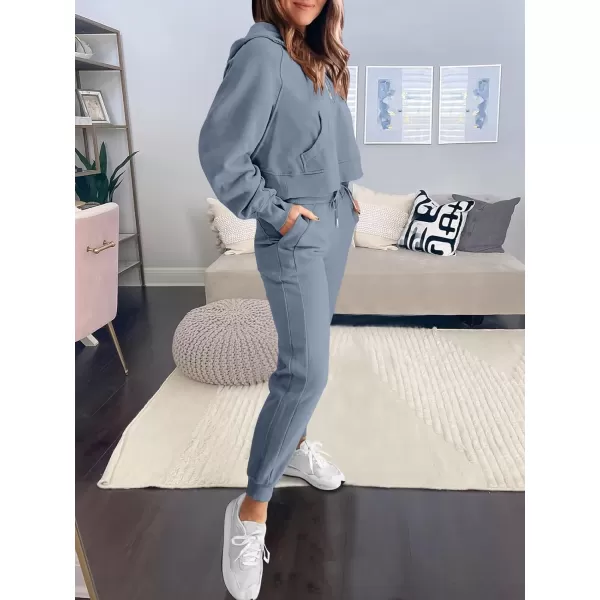 imageANRABESS Womens Two Piece Outfits Long Sleeve 2023 Fall Half Zip Sweatshirt with Jogger Pants Lounge Sets with PocketsGrey Blue