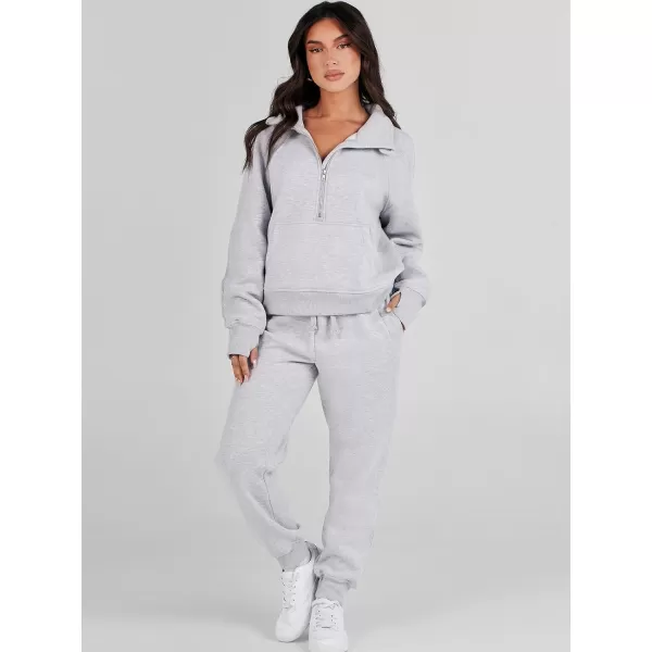 imageANRABESS Womens Two Piece Outfits Long Sleeve 2023 Fall Half Zip Sweatshirt with Jogger Pants Lounge Sets with PocketsLight Grey