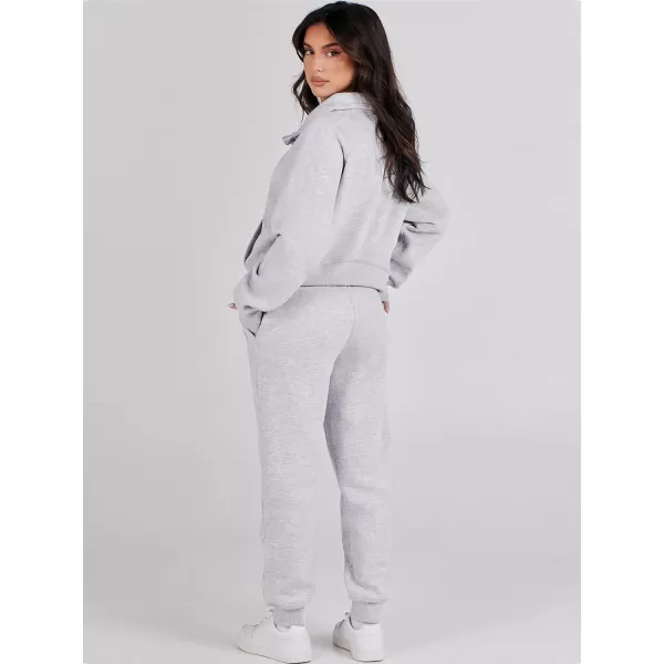 imageANRABESS Womens Two Piece Outfits Long Sleeve 2023 Fall Half Zip Sweatshirt with Jogger Pants Lounge Sets with PocketsLight Grey