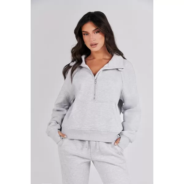imageANRABESS Womens Two Piece Outfits Long Sleeve 2023 Fall Half Zip Sweatshirt with Jogger Pants Lounge Sets with PocketsLight Grey