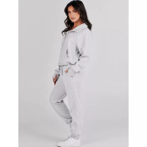 imageANRABESS Womens Two Piece Outfits Long Sleeve 2023 Fall Half Zip Sweatshirt with Jogger Pants Lounge Sets with PocketsLight Grey