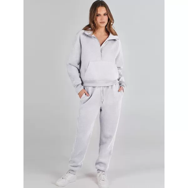 imageANRABESS Womens Two Piece Outfits Long Sleeve 2023 Fall Half Zip Sweatshirt with Jogger Pants Lounge Sets with PocketsLight Grey