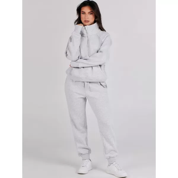 imageANRABESS Womens Two Piece Outfits Long Sleeve 2023 Fall Half Zip Sweatshirt with Jogger Pants Lounge Sets with PocketsLight Grey