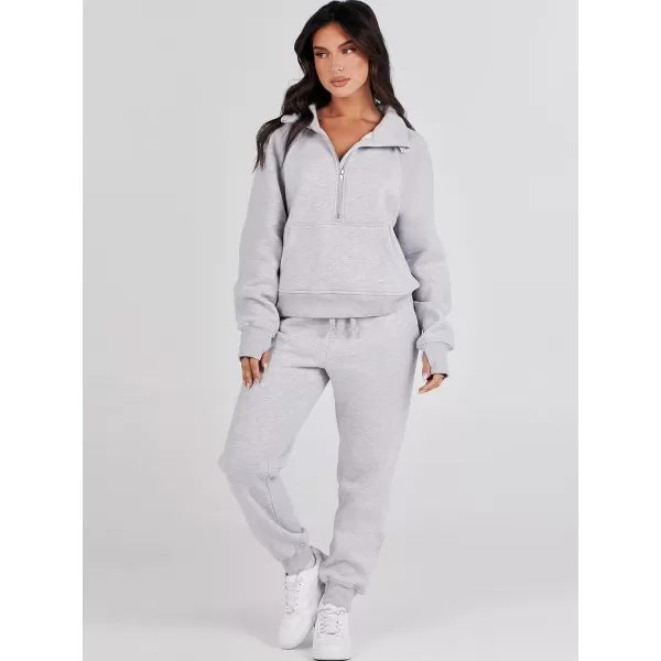 imageANRABESS Womens Two Piece Outfits Long Sleeve 2023 Fall Half Zip Sweatshirt with Jogger Pants Lounge Sets with PocketsLight Grey