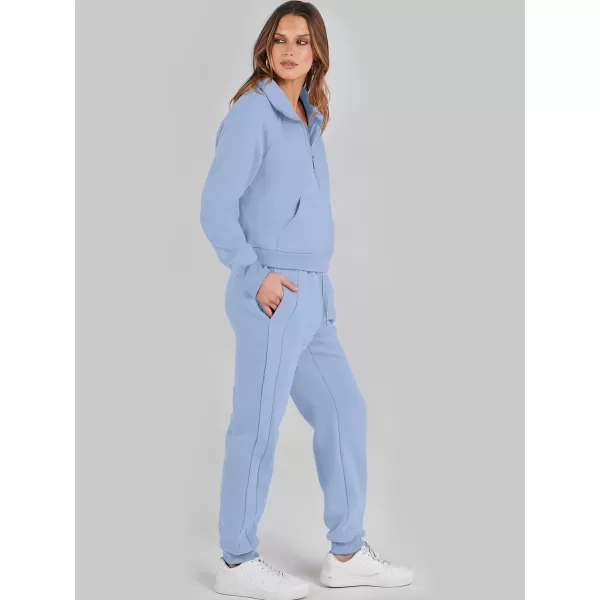 imageANRABESS Womens Two Piece Outfits Long Sleeve 2023 Fall Half Zip Sweatshirt with Jogger Pants Lounge Sets with PocketsSky