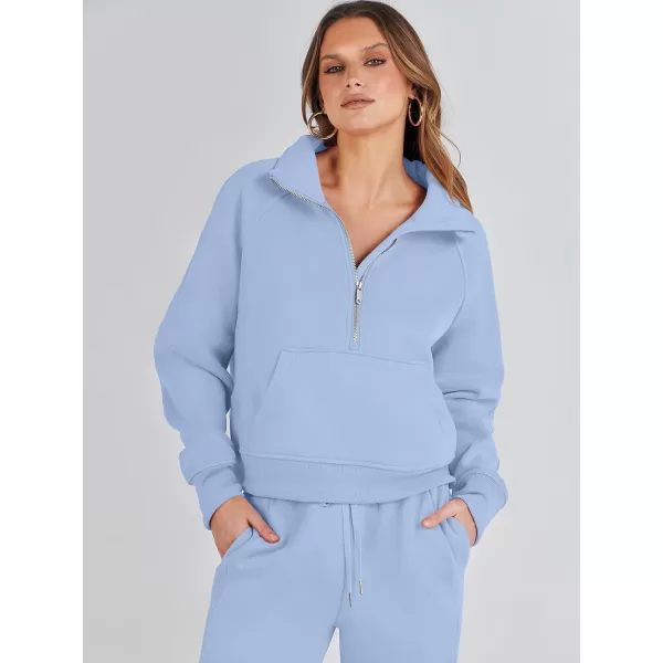 imageANRABESS Womens Two Piece Outfits Long Sleeve 2023 Fall Half Zip Sweatshirt with Jogger Pants Lounge Sets with PocketsSky