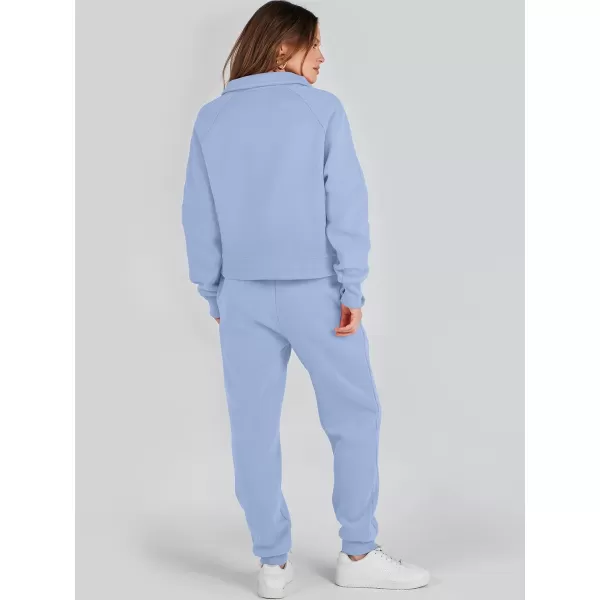 imageANRABESS Womens Two Piece Outfits Long Sleeve 2023 Fall Half Zip Sweatshirt with Jogger Pants Lounge Sets with PocketsSky