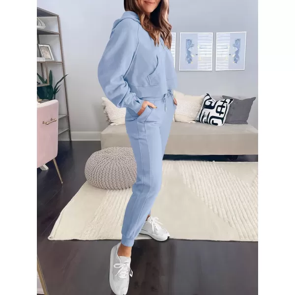 imageANRABESS Womens Two Piece Outfits Long Sleeve 2023 Fall Half Zip Sweatshirt with Jogger Pants Lounge Sets with PocketsSky