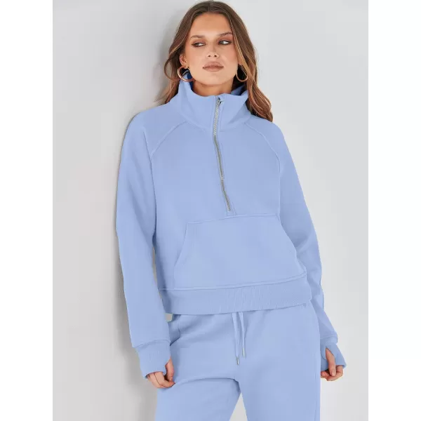 imageANRABESS Womens Two Piece Outfits Long Sleeve 2023 Fall Half Zip Sweatshirt with Jogger Pants Lounge Sets with PocketsSky