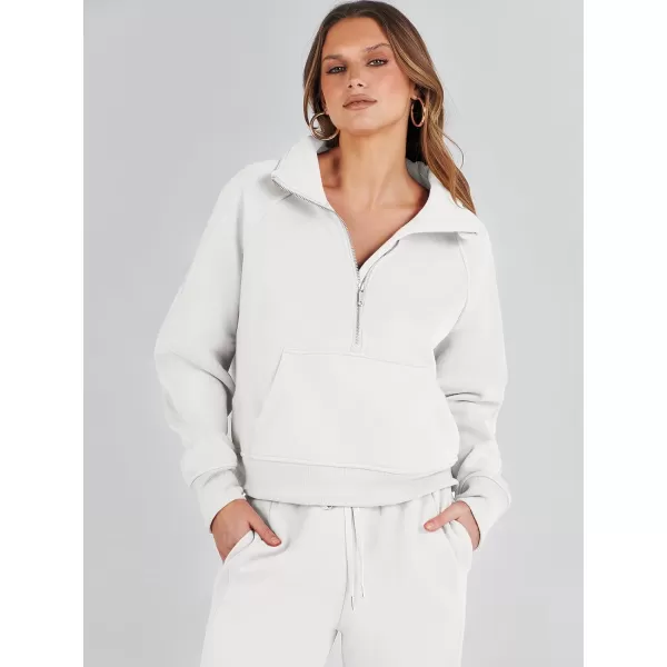 imageANRABESS Womens Two Piece Outfits Long Sleeve 2023 Fall Half Zip Sweatshirt with Jogger Pants Lounge Sets with PocketsWhite