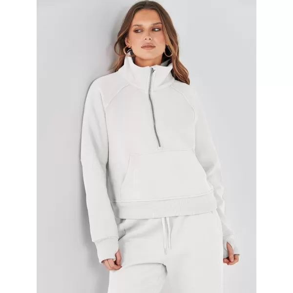 imageANRABESS Womens Two Piece Outfits Long Sleeve 2023 Fall Half Zip Sweatshirt with Jogger Pants Lounge Sets with PocketsWhite