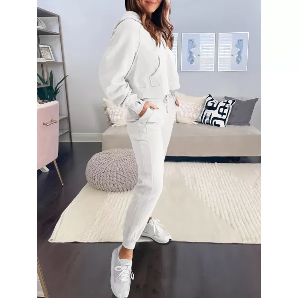 imageANRABESS Womens Two Piece Outfits Long Sleeve 2023 Fall Half Zip Sweatshirt with Jogger Pants Lounge Sets with PocketsWhite