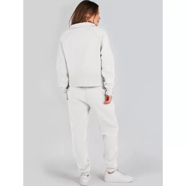 imageANRABESS Womens Two Piece Outfits Long Sleeve 2023 Fall Half Zip Sweatshirt with Jogger Pants Lounge Sets with PocketsWhite