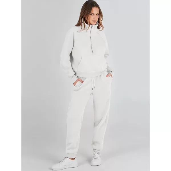 imageANRABESS Womens Two Piece Outfits Long Sleeve 2023 Fall Half Zip Sweatshirt with Jogger Pants Lounge Sets with PocketsWhite