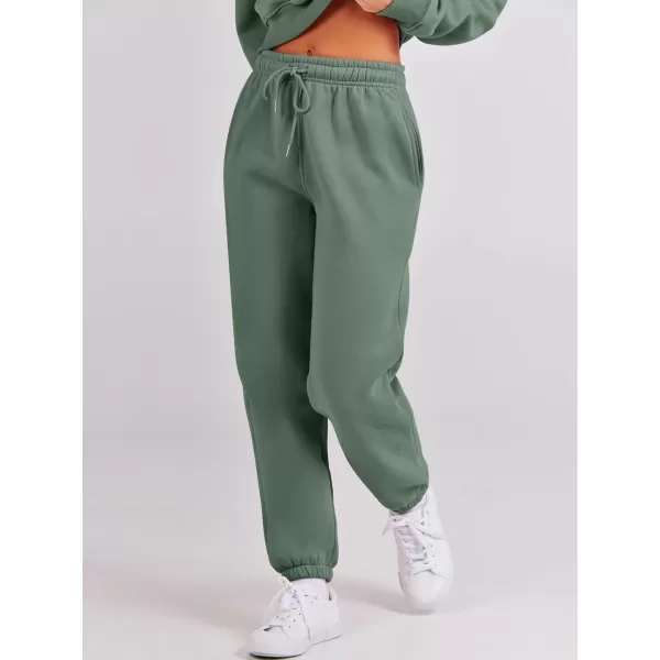 imageANRABESS Womens Two Piece Outfits Long Sleeve Crew Neck Crop Sweatsuit with Jogger Pants Lounge Sets with PocketsArmy Green