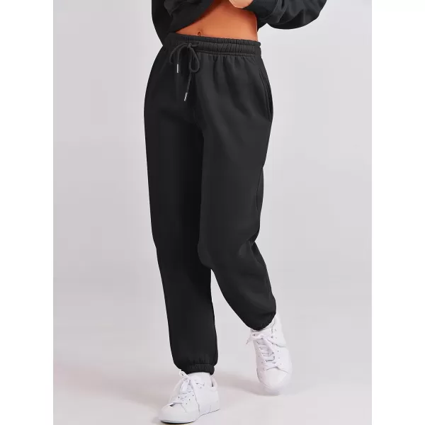 imageANRABESS Womens Two Piece Outfits Long Sleeve Crew Neck Crop Sweatsuit with Jogger Pants Lounge Sets with PocketsBlack