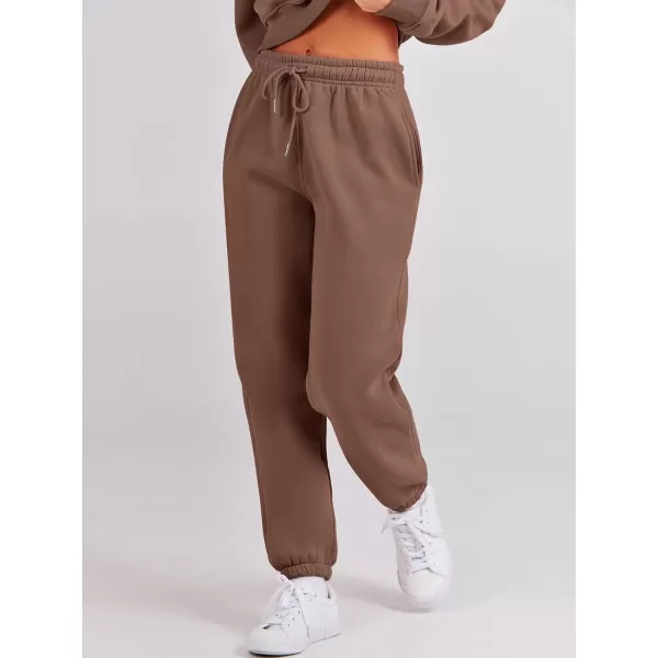imageANRABESS Womens Two Piece Outfits Long Sleeve Crew Neck Crop Sweatsuit with Jogger Pants Lounge Sets with PocketsCoffee
