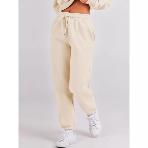 imageANRABESS Womens Two Piece Outfits Long Sleeve Crew Neck Crop Sweatsuit with Jogger Pants Lounge Sets with PocketsKhaki