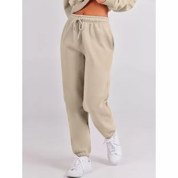 imageANRABESS Womens Two Piece Outfits Long Sleeve Crew Neck Crop Sweatsuit with Jogger Pants Lounge Sets with PocketsLight Brown