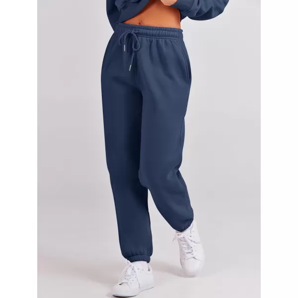 imageANRABESS Womens Two Piece Outfits Long Sleeve Crew Neck Crop Sweatsuit with Jogger Pants Lounge Sets with PocketsNavy Blue