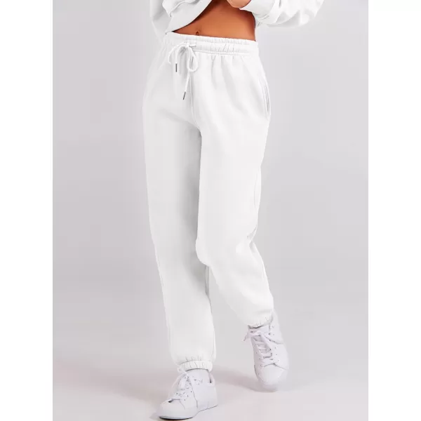 imageANRABESS Womens Two Piece Outfits Long Sleeve Crew Neck Crop Sweatsuit with Jogger Pants Lounge Sets with PocketsWhite