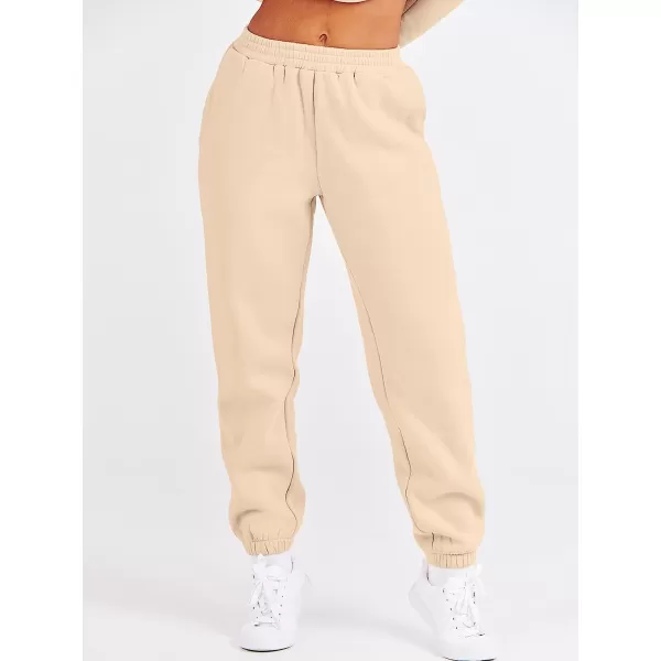 imageANRABESS Womens Two Piece Outfits Long Sleeve Crewneck Sweatsuit with Jogger Pants Lounge Sets with PocketsApricot