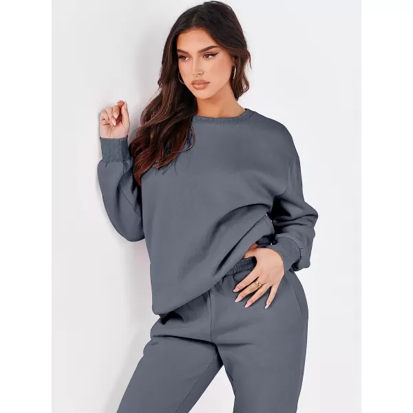 imageANRABESS Womens Two Piece Outfits Long Sleeve Crewneck Sweatsuit with Jogger Pants Lounge Sets with PocketsDark Grey