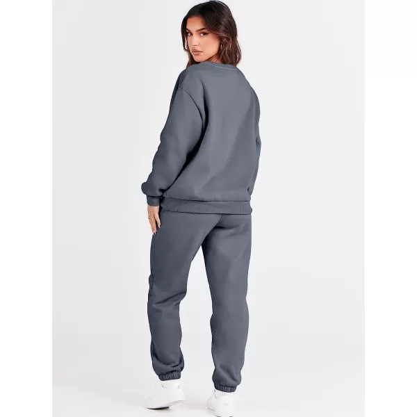 imageANRABESS Womens Two Piece Outfits Long Sleeve Crewneck Sweatsuit with Jogger Pants Lounge Sets with PocketsDark Grey