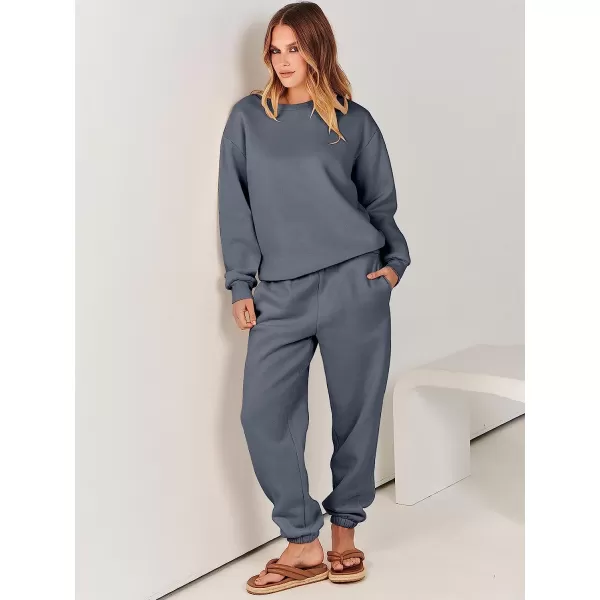 imageANRABESS Womens Two Piece Outfits Long Sleeve Crewneck Sweatsuit with Jogger Pants Lounge Sets with PocketsDark Grey