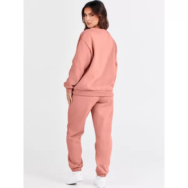 imageANRABESS Womens Two Piece Outfits Long Sleeve Crewneck Sweatsuit with Jogger Pants Lounge Sets with PocketsDark Pink