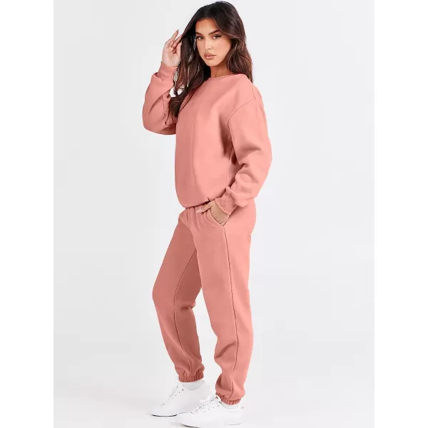 imageANRABESS Womens Two Piece Outfits Long Sleeve Crewneck Sweatsuit with Jogger Pants Lounge Sets with PocketsDark Pink