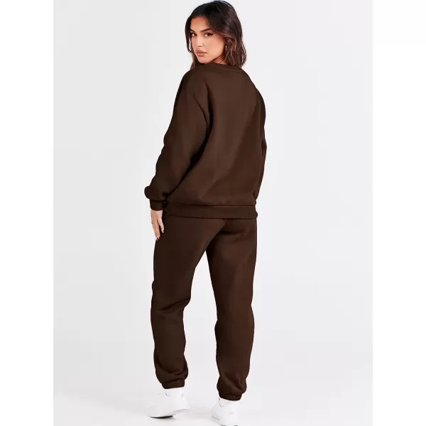 imageANRABESS Womens Two Piece Outfits Long Sleeve Crewneck Sweatsuit with Jogger Pants Lounge Sets with PocketsDrek Coffee