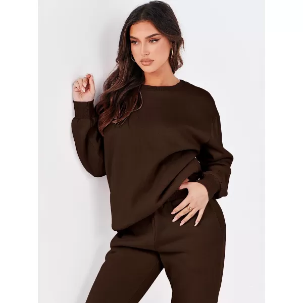 imageANRABESS Womens Two Piece Outfits Long Sleeve Crewneck Sweatsuit with Jogger Pants Lounge Sets with PocketsDrek Coffee