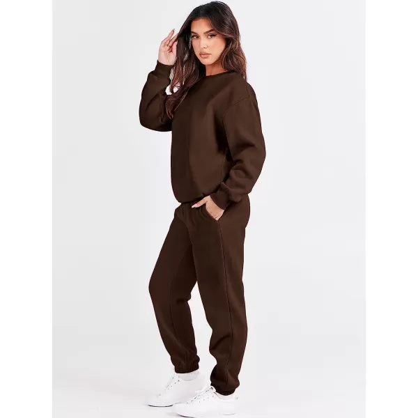 imageANRABESS Womens Two Piece Outfits Long Sleeve Crewneck Sweatsuit with Jogger Pants Lounge Sets with PocketsDrek Coffee
