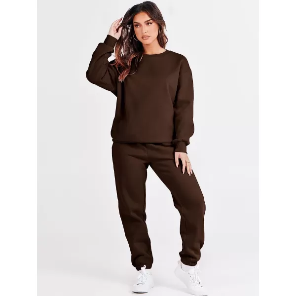 imageANRABESS Womens Two Piece Outfits Long Sleeve Crewneck Sweatsuit with Jogger Pants Lounge Sets with PocketsDrek Coffee