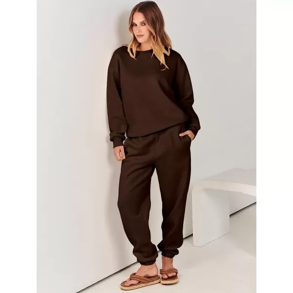 imageANRABESS Womens Two Piece Outfits Long Sleeve Crewneck Sweatsuit with Jogger Pants Lounge Sets with PocketsDrek Coffee