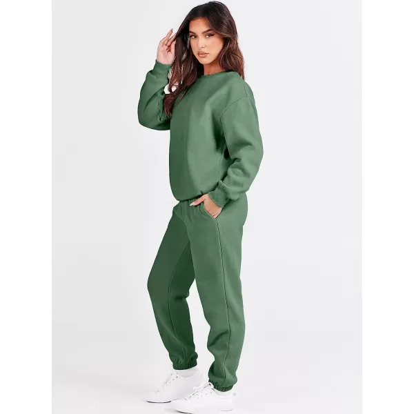 imageANRABESS Womens Two Piece Outfits Long Sleeve Crewneck Sweatsuit with Jogger Pants Lounge Sets with PocketsGreen