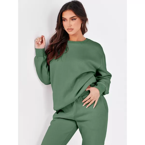 imageANRABESS Womens Two Piece Outfits Long Sleeve Crewneck Sweatsuit with Jogger Pants Lounge Sets with PocketsGreen