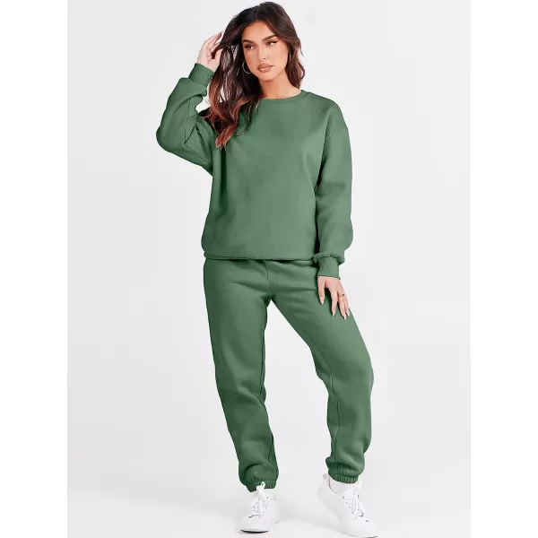 imageANRABESS Womens Two Piece Outfits Long Sleeve Crewneck Sweatsuit with Jogger Pants Lounge Sets with PocketsGreen