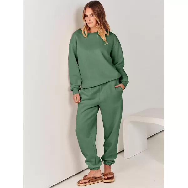 imageANRABESS Womens Two Piece Outfits Long Sleeve Crewneck Sweatsuit with Jogger Pants Lounge Sets with PocketsGreen
